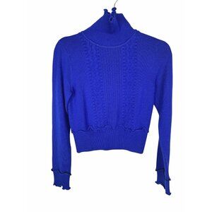 3.1 Phillip Lim Ruffled Sapphire Blue Wool Turtleneck Sweater Size Small